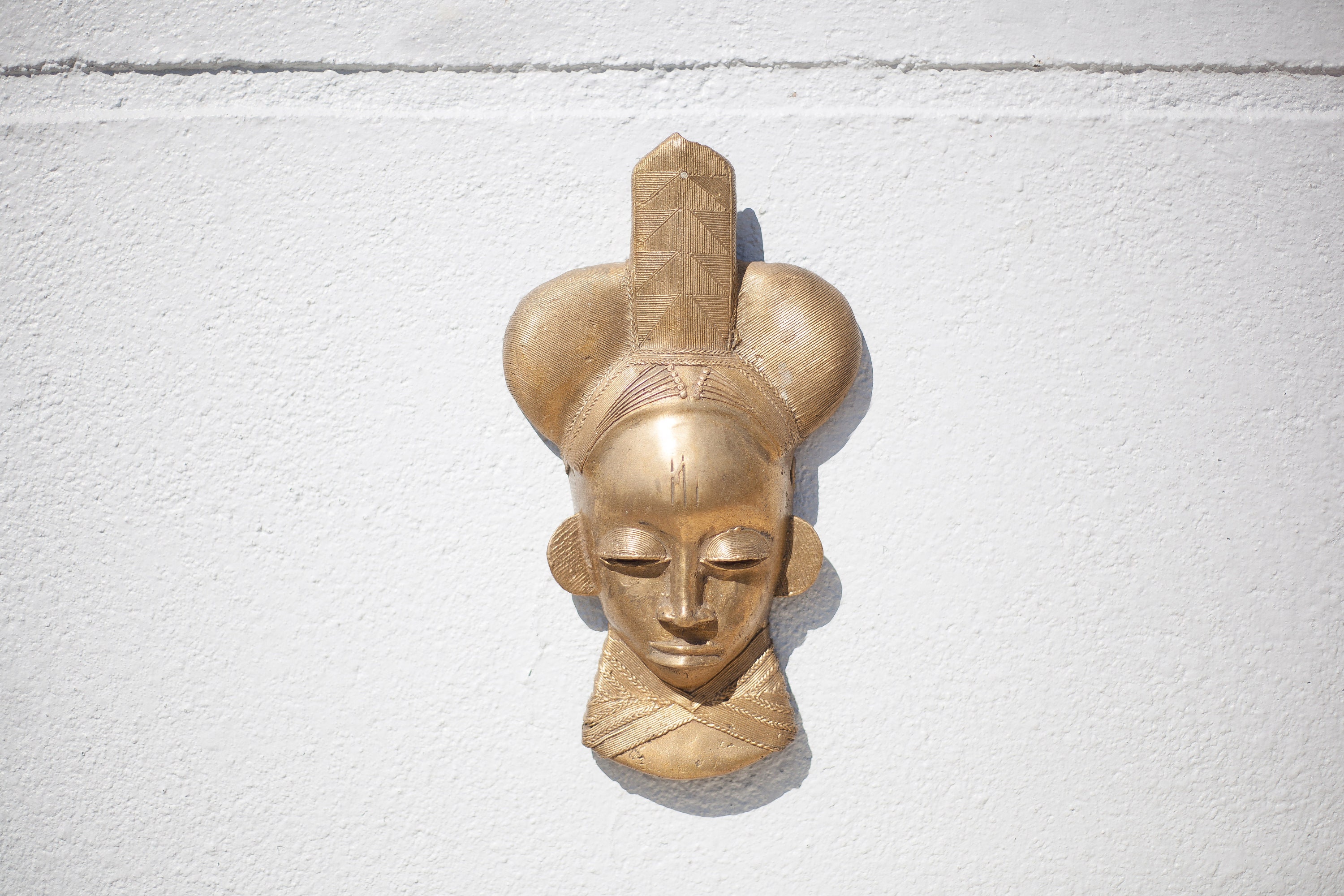 Masque Laiton Vintage, Masque Africain Laiton, Mural, Déco Intérieur, Tribu, Ethnique, Collection, M