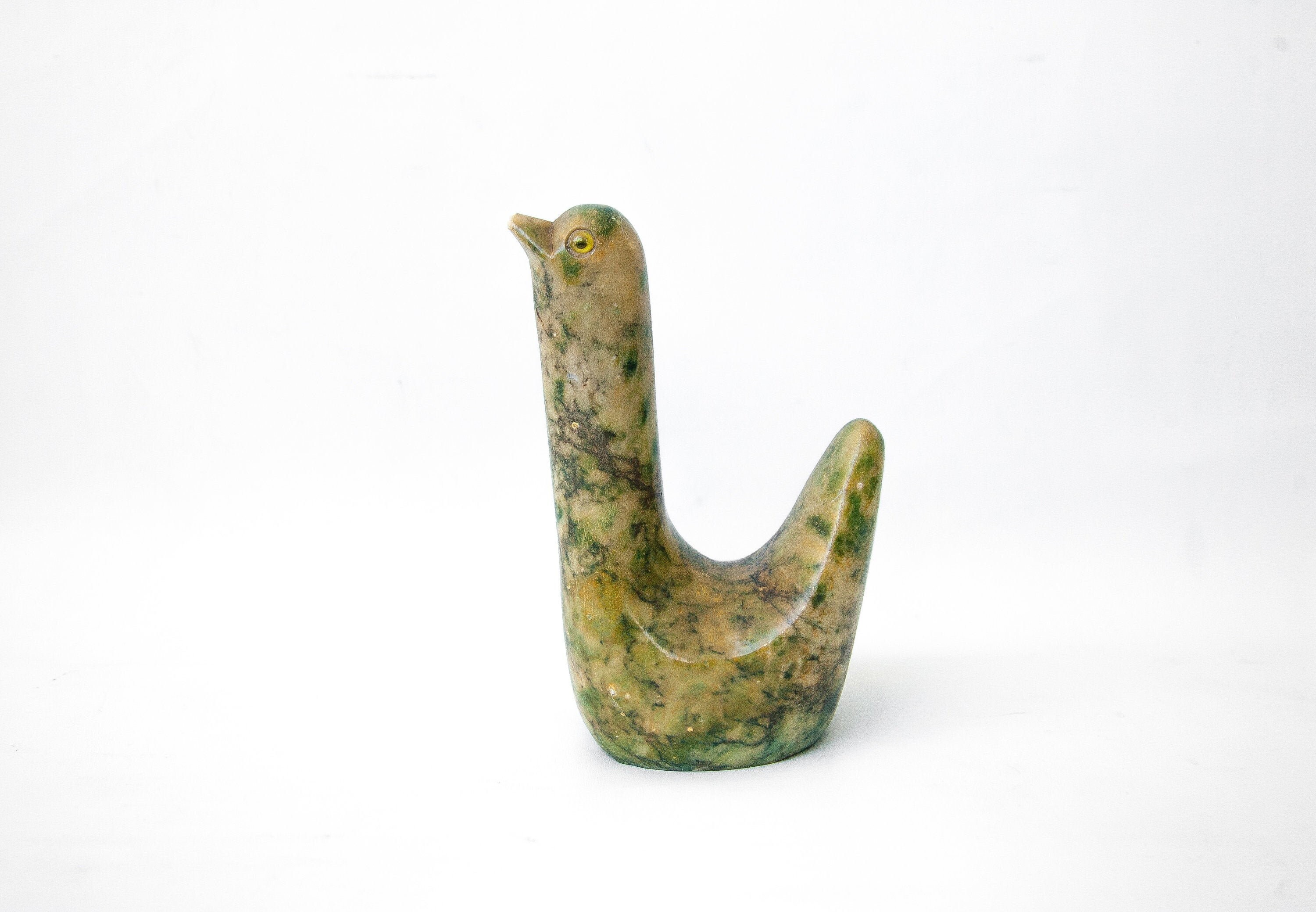 statue Vintage, Oiseau Albâtre Vert Italien, en Pierre, Moderniste, Décoration Intérieur, Italian Gr