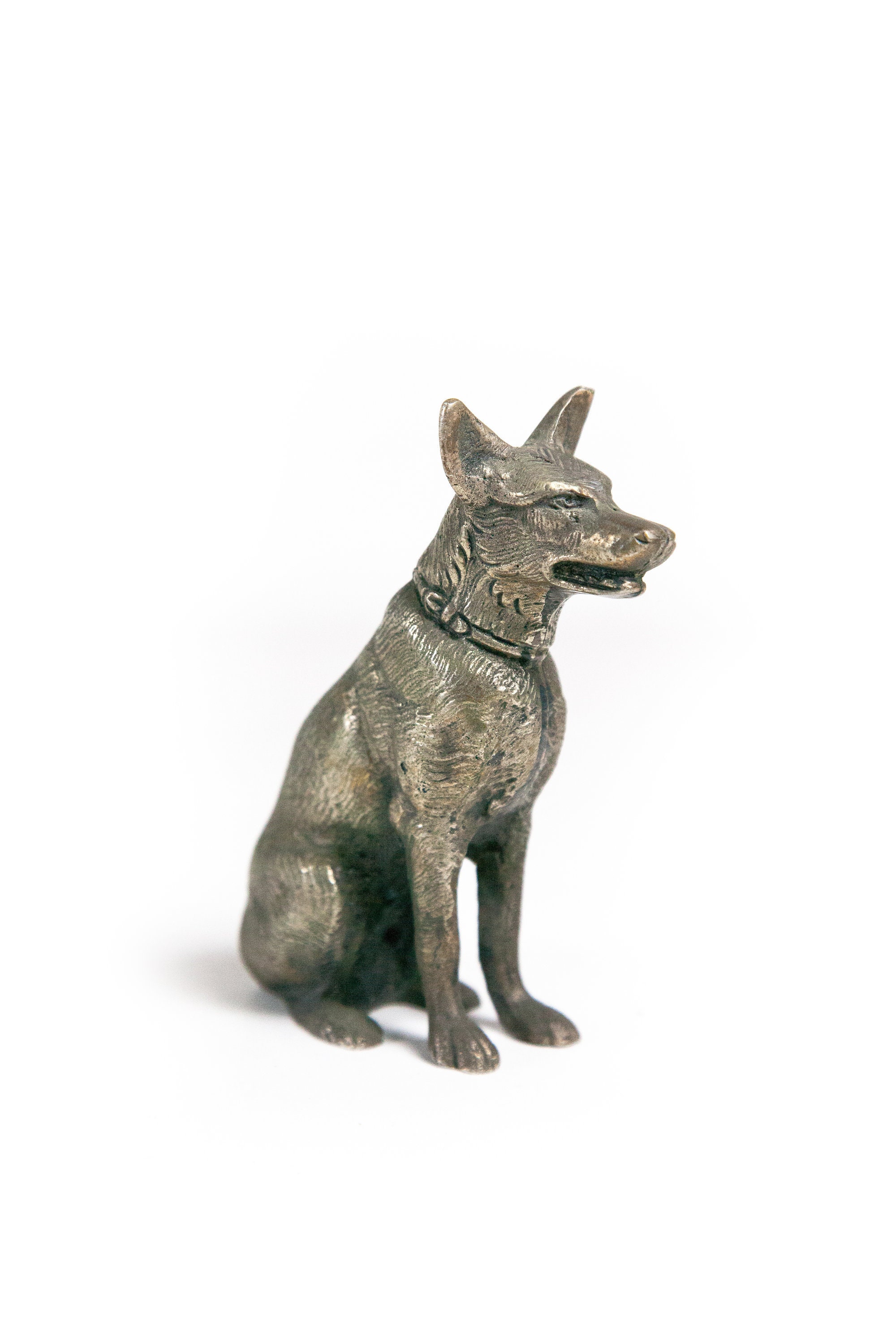 Figurine Vintage, Figurine Laiton Argenté, Chien Laiton, Statue Chien, Berger Allemand, Animaux Deco