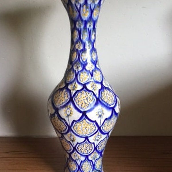 Grand vase marocain signé, Vase Safi, vase terre cuite émaillée, vase vintage, déco intérieur