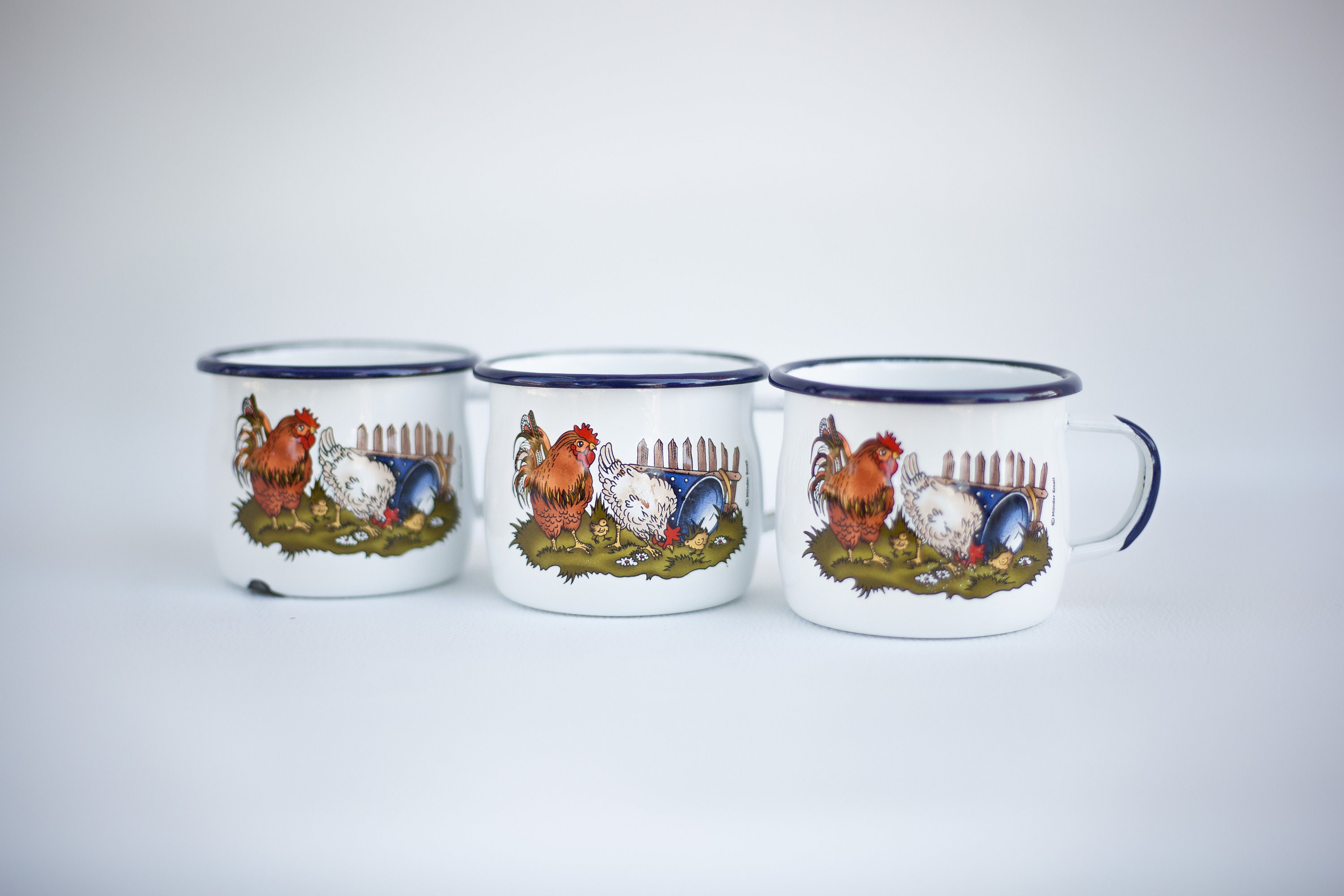 Mug X 3 , Mug Émaillé Motifs Poule, Munder-Émail, Tasse Émail, Animaux de La Ferme, Cuisine, Camping