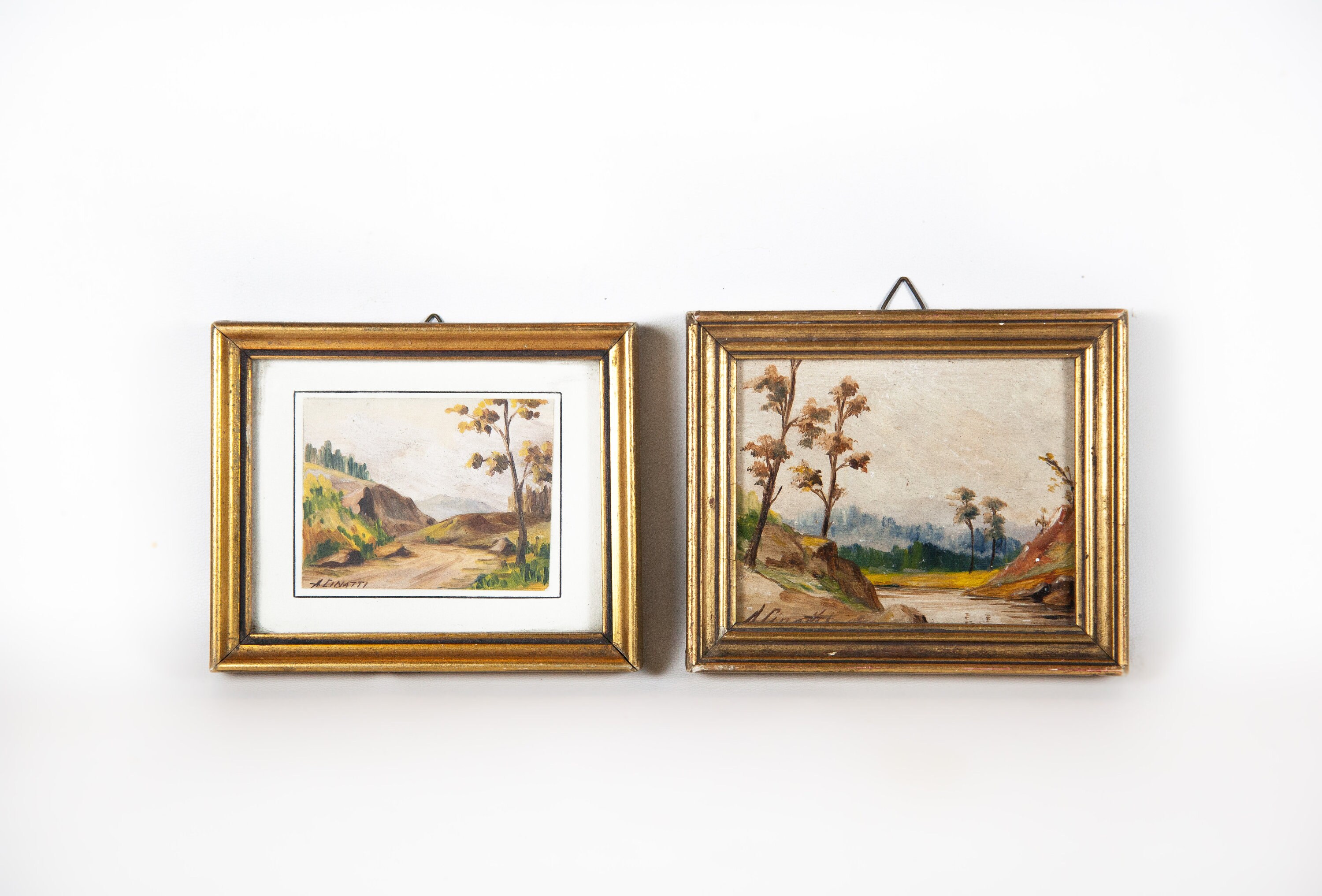 Tableau Signé Vintage, Peinture à L'huile Signée, Paire de Tableaux, Décoration Murale, Encadrement