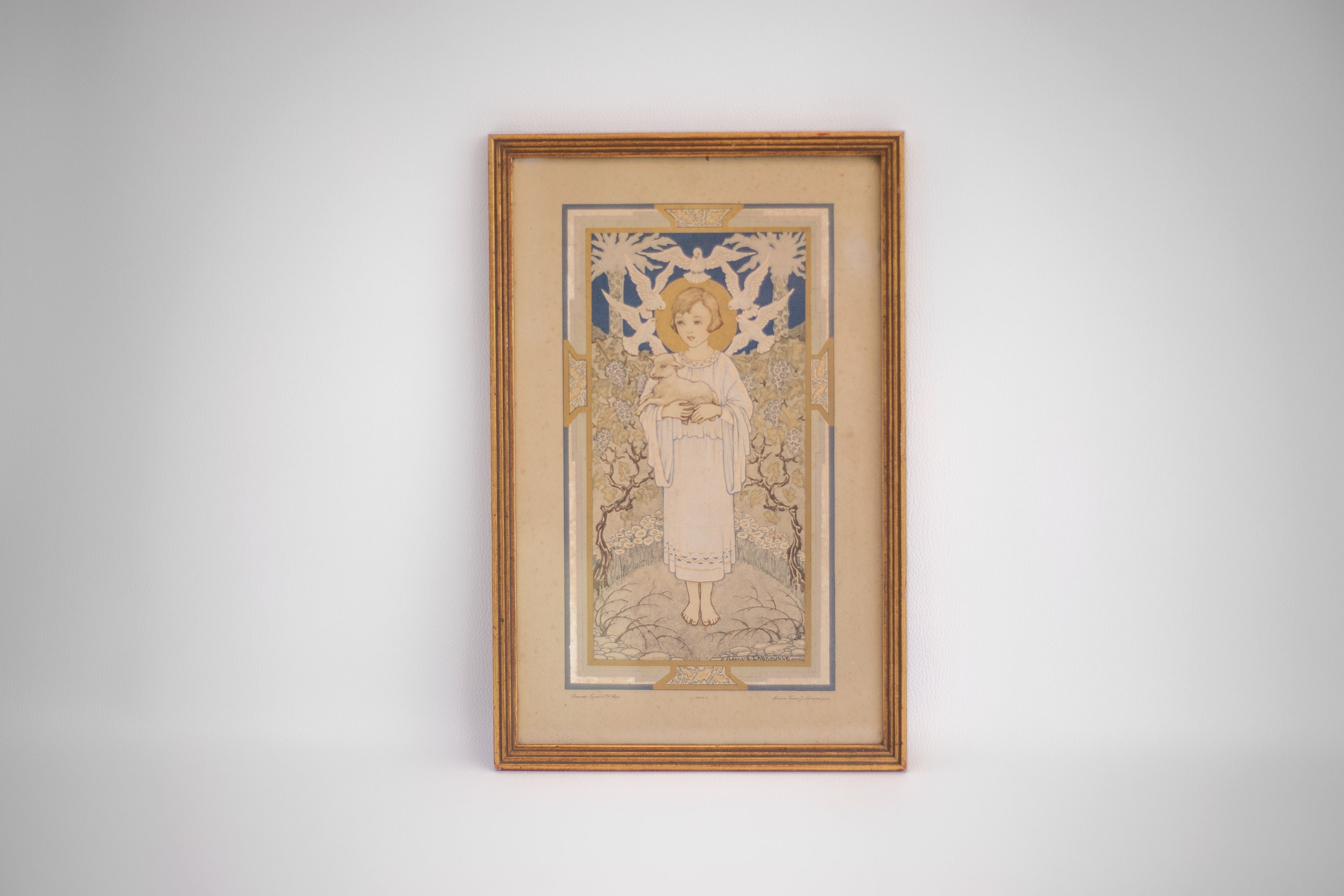 Cadre Vintage, Cadre Illustré Par Jeanne A Labrousse, Art Nouveau, Jeune Fille avec Brebis, Religieu