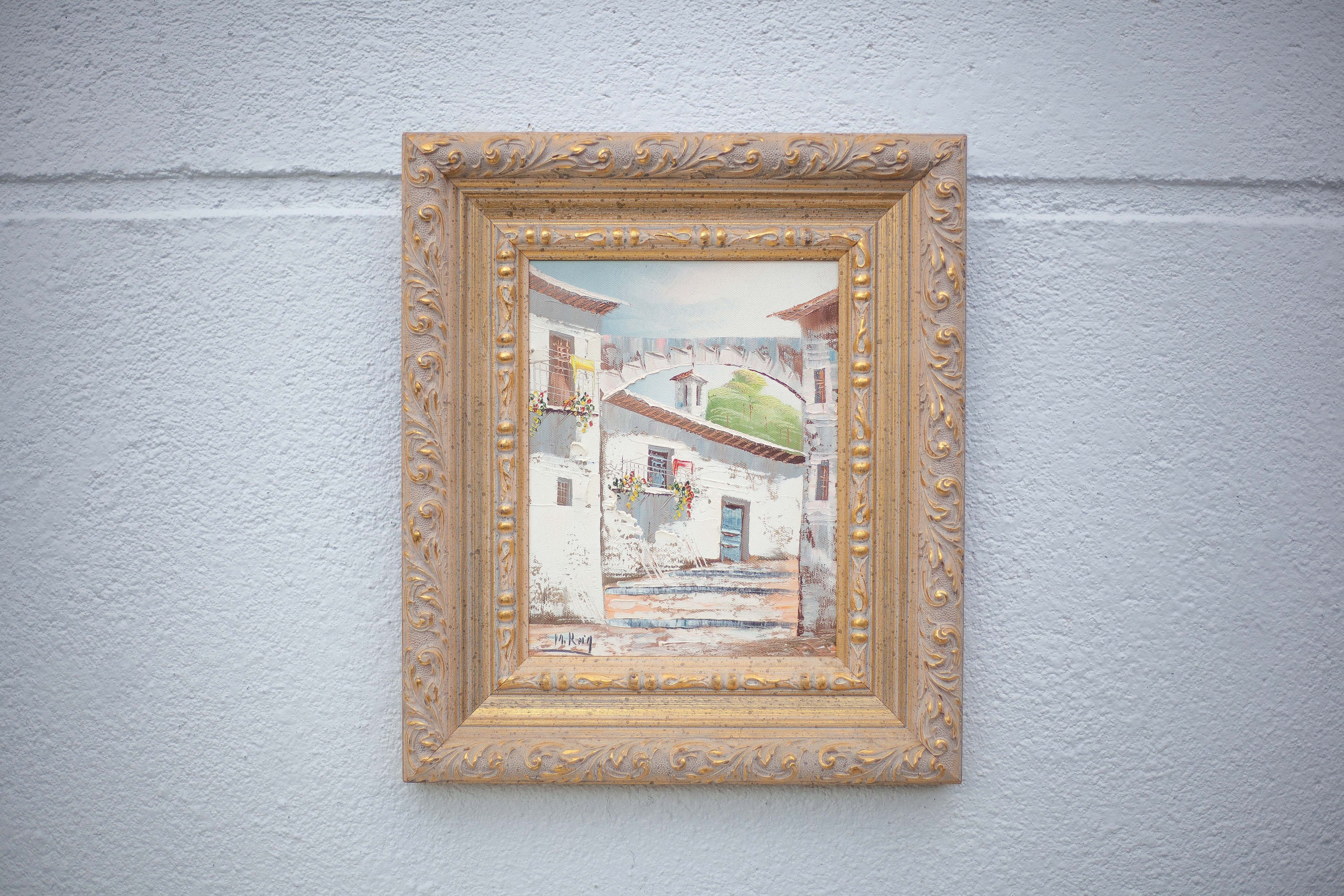 Peinture Vintage, Peinture Signée Encadrée, Cadre Doré, Tableau Mural, Décoration Intérieur, Paysage