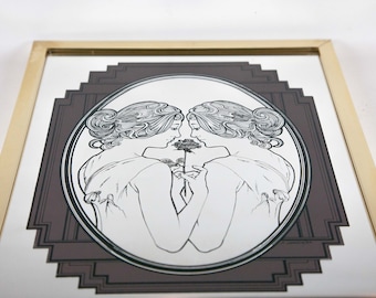 Mirror frame, wall frame, astrological sign, Gemini, Gemeos, Gemini woman, decorative frame, art deco style, frame