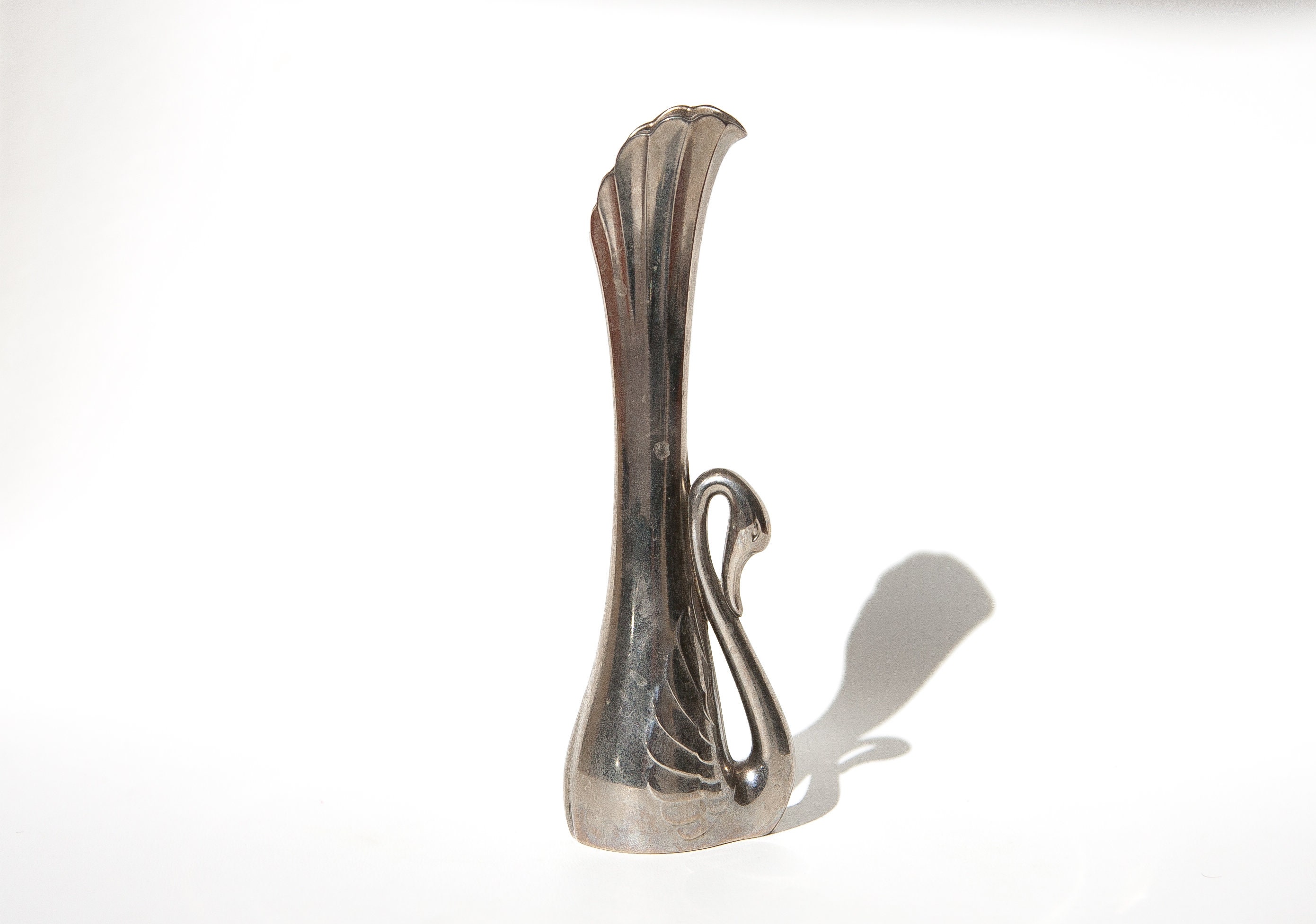 Vase Vintage, Soliflore Petit Vase, Vase Cygne, Alliage Laiton Argenté, Décoration Intérieur, Swan,