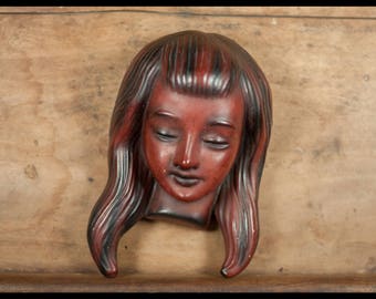 Vintage plaster face, wall decoration, wall mask, young girl, Cortendorf style, interior decoration, wall mask, home decor