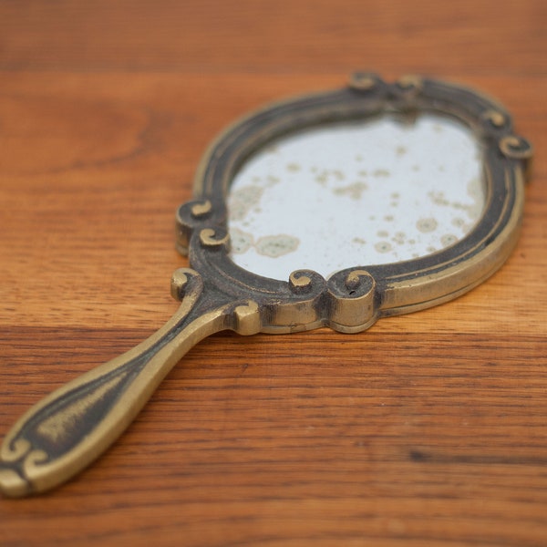 Miroir à main vintage, miroir bronze Louis XVI style, miroir rocaille, miroir de vanity, maquillage, boudoir, salle de bain, mirror