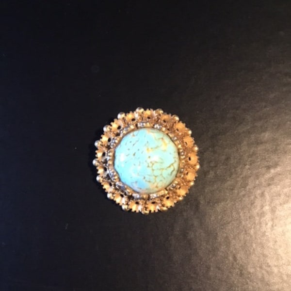 Broche vintage, broche turquoise imitation, broche fantaisie, broche pierre bleu, cadeau