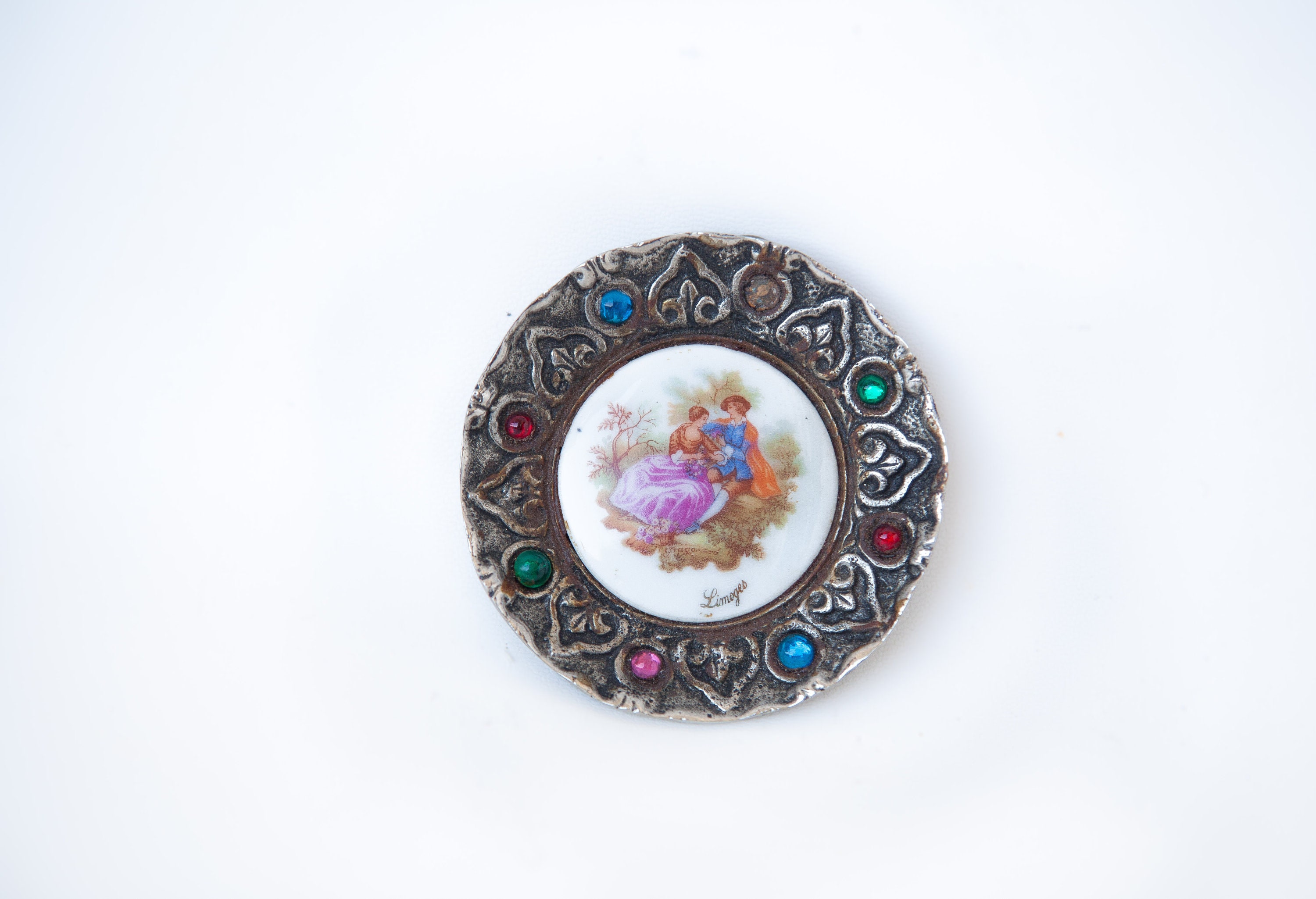 Cadre Vintage, Miniature Cadre Rond Porcelaine et Laiton, Décoratif, Mural, Limoges Encadré Limoges,