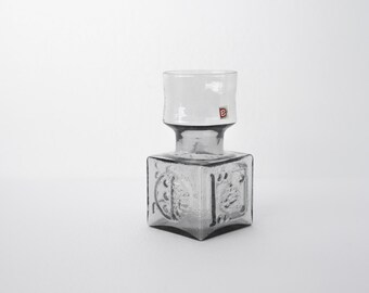 Dartington vintage, vase dartington, vase carré, dartington cristal, Frank Thrower design, couleur midnight grey, made in England, 70&quot;s