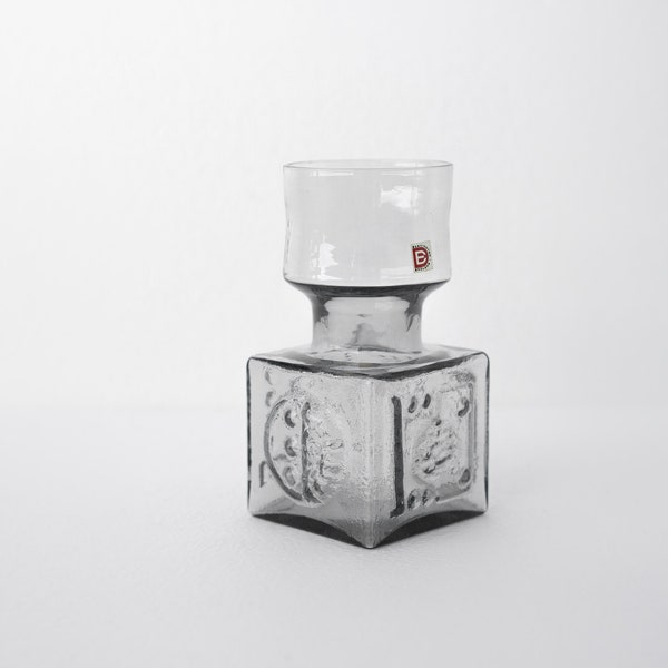 Dartington vintage, vase dartington, vase carré, dartington cristal, Frank Thrower design, couleur midnight grey, made in England, 70"s
