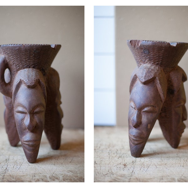 Cendrier Africain, cendrier bois tripode, cendrier anthropomorphe, cendrier vintage, collection, ethnique, african ashtray