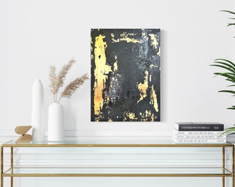gemini- original abstract painting- black and gold art