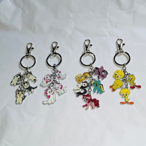 ANIMAL Inspired Multi-Charm Keyring Handbag Charm 4 Choices Cats Ponies Birds