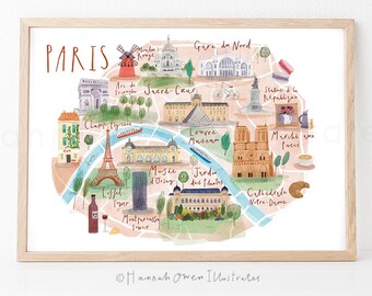 Paris Map Art Print | Illustrated Watercolor City Map