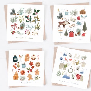 Cozy Christmas illustrated Christmas card | botanical Illustrated Christmas card multipack |Luxury cards| Cute Christmas | Funny Christmas