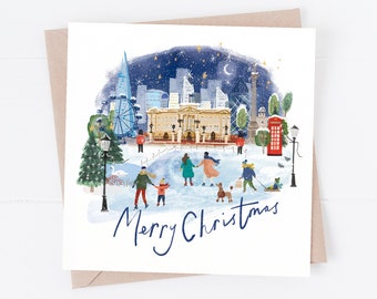 London Christmas cards | Watercolour Christmas scene | illustrated London Christmas card | London xmas greeting card | London winter scene