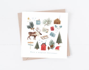 Cozy Christmas illustrated Christmas card | botanical Illustrated Christmas card multipack |Luxury cards| Cute Christmas | Funny Christmas