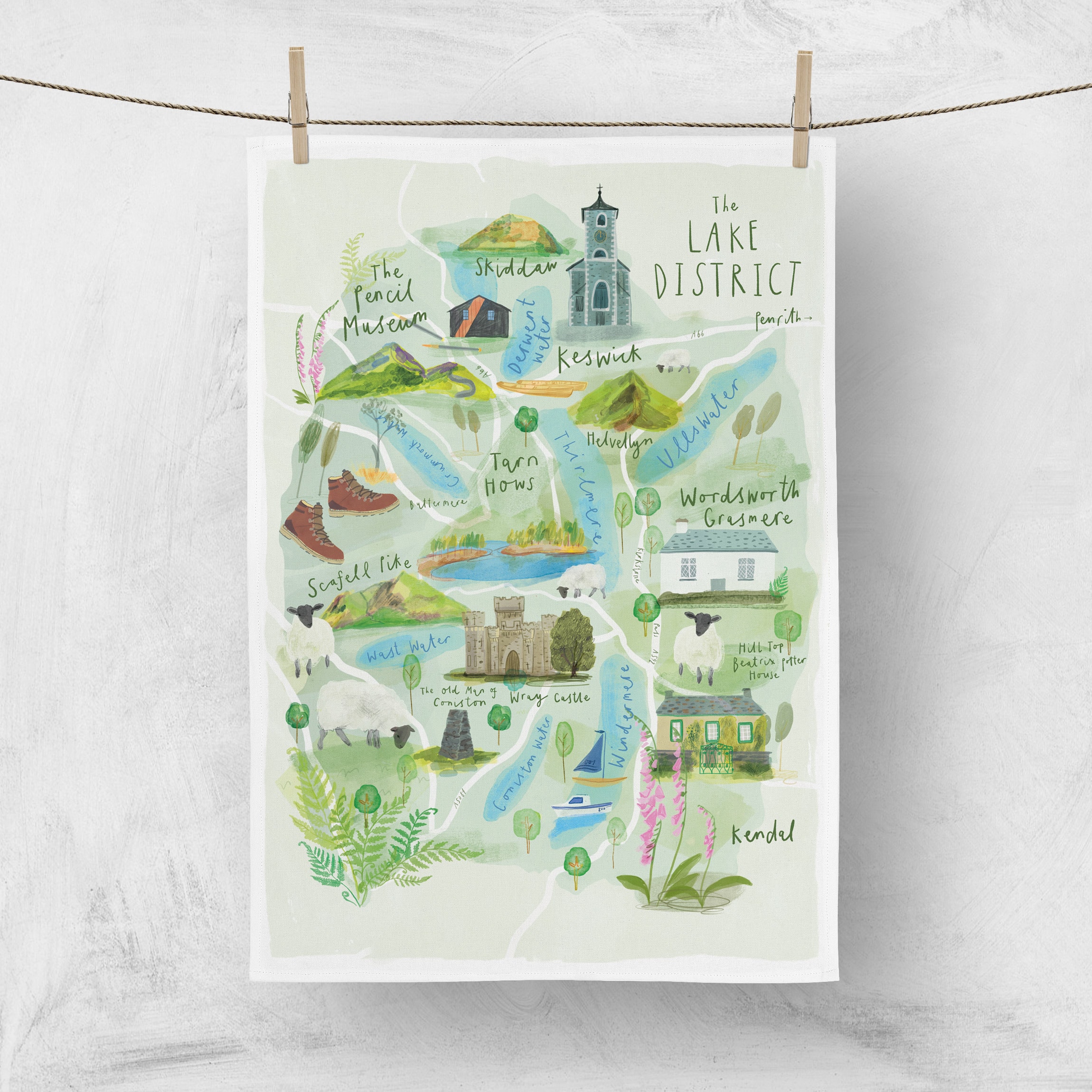 Lake District Map Tea Towel Lake District Gift the Lakes Etsy