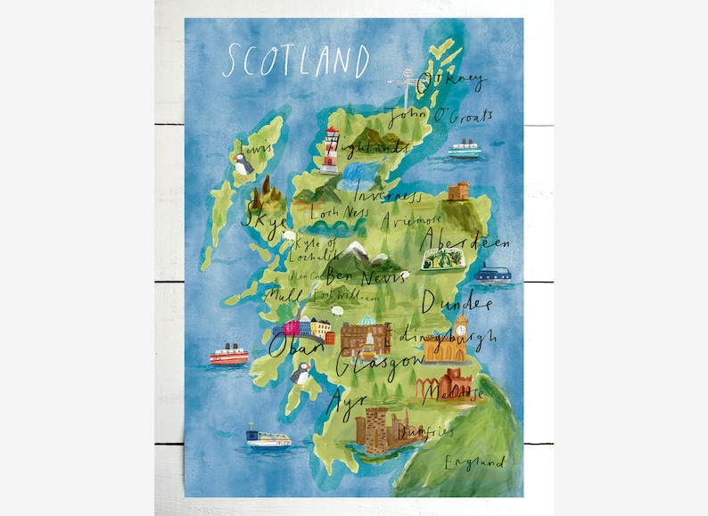 Illustrated map of Scotland / Scotland print / Scotland map / A5/A4/A3 / Watercolour Scotland map / Scotland wall decor / Scotland reward picture regarding Printable Map of Scotland named Illustrated map of Scotland / Scotland print / Scotland map / A5/A4/A3 / Watercolour Scotland map / Scotland wall decor / Scotland reward