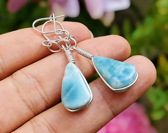 Stunning Larimar Drop Earrings - Handmade with Love - Beautiful Blue Gemstone Jewelry for Her