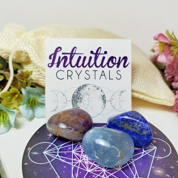 Third Eye INTUITION CRYSTALS, Crystal Kit, Chakra Stone Set, Manifestation, Law Of Attraction, Manifestation Quartz, Palm Stone, Witch Kit