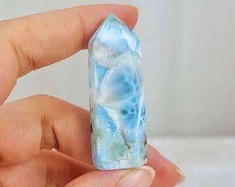 20g Small Rare Larimar Crystal Point, Dominican Republic Blue Pectolite, Atlantis Stone, Mineral Specimen, Tower Palmstone Carving