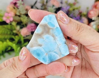 41g AAA+ Natural Larimar Slab, Metaphysical Crystals, Raw Crystals Cluster, Small Unpolished Palm Stone, Blue Rough Gemstones, Larimar Stone