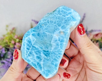 249g High Quality Larimar Stone With Ocean Patterns, Freeform Specimen For Collectors, Dominican Republic Blue Gemstone, Best Quality