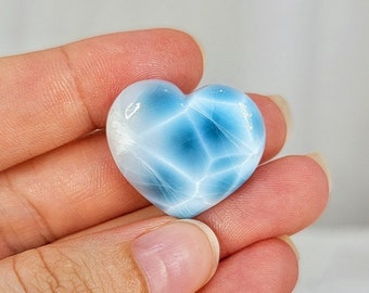 8g AAAA+ Carved Larimar Heart, Crystal Heart, Natural Dominican Stone, Polished Gemstones, Heart Chakra Palm Stone, Healing Gemstones