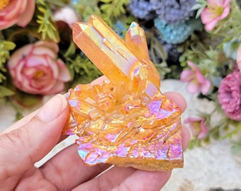 95g Orange Yellow Aura Quartz Cluster, Angel Aura Quartz, Quartz Cluster, Crystal Cluster, Bismuth, Home Decor, Crystals, Zen Garden