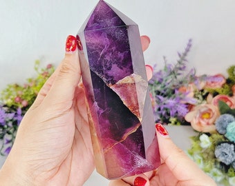 665g LARGE Purple Fluorite Point, Fluorite Tower, Fluorite Obelisk, Rainbow Fluorite, Crystal Wand, Fluorite Crystal, Crystal Tower