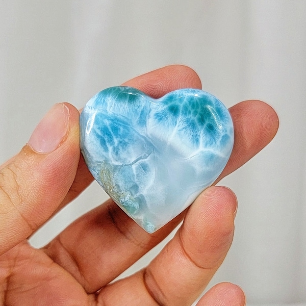 25g Translucent Larimar Puffy Heart Stone, Genuine Dominican Blue Pectolite, Authentic Crystals & Minerals, Rare Gemstone Carving