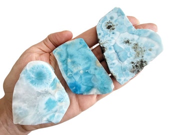 A+ HIGH GRADE X-Large Natural Blue Larimar Crystal Slab, Rough Raw Unpolished Crystals, Stress Relief Worry Stone, Dominican Dolphin Stone