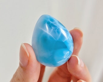 20g High Quality Larimar Cabochon, Deep Dark Blue, Teardrop Crystal, Flat Back Palm Stone, Genuine Gemstone From Dominican Republic