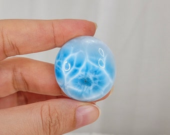 14g High Quality Larimar Cabochon, Round Gemstone For Collection Or Jewelry Making, Dominican Republic Blue Stone, Crystal Specimen