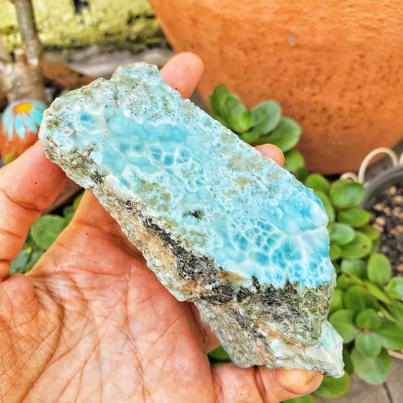 353g NATURAL LARIMAR STONE Wet Specimen Raw Larimar Larimar Etsy