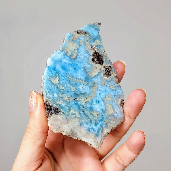 187g Natural Larimar Stone, Rough Raw & Semi Polished Specimen, Blue Crystals And Stones, Sent Directly From Mine In Dominican Republic
