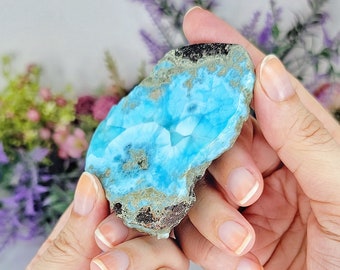 Stunning 90g Larimar Stone - Natural, Reiki-charged Blue Gem for Crystal Decor, Healing, and Aquariums