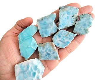 A+ HIGH GRADE Small Natural Blue Larimar Crystal Slab, Rough Raw Unpolished Crystal Slab, Stress Relief Crystal, Dominican Dolphin Stone