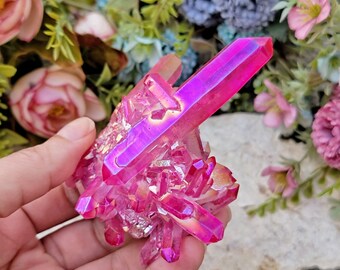 125g Hot Pink Aura Quartz Cluster, Angel Aura Quartz, Healing Crystals, Crystal Cluster, Home Decor, Reiki, Crystals, Mineral Specimen