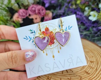 Amethyst Earrings, Heart Earrings, Amethyst Hoop Earrings, Dangle Earrings, Purple Earrings, Gifts For Her, Crystal Earrings, Crystal Heart