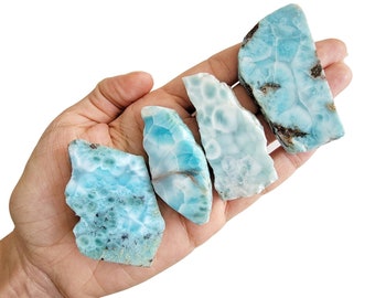 A+ HIGH GRADE Large Natural Blue Larimar Crystal Slab, Rough Raw Unpolished Crystals, Stress Relief Worry Stone, Dominican Dolphin Stone