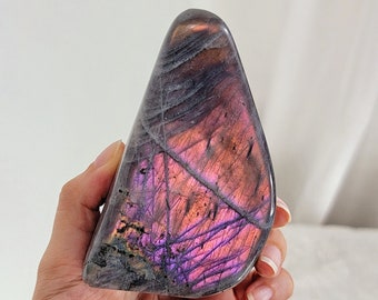 520g Flashy Pink Labradorite Freeform, Large Crystals, Self Standing Minerals, Spiritual Decor, Purple Labradorite, Finland Spectrolite