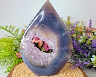 355g Gorgeous Amethyst Agate Flame, Agate, Healing Crystal, Rare Crystal, Large Crystals, Amethyst Cluster, Home Decor, Altar Table