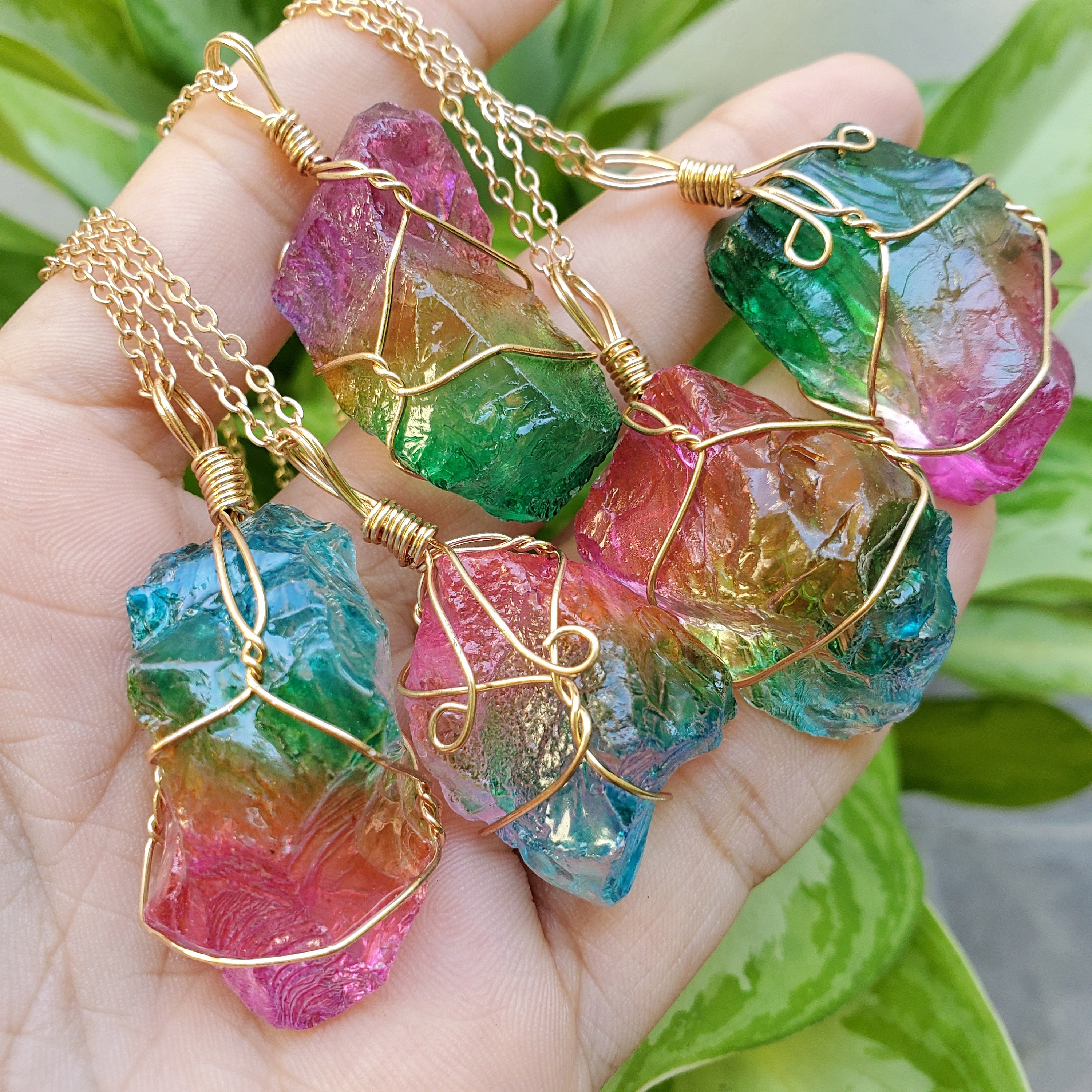 Rainbow Quartz Rainbow Crystal Raw Crystal Necklace Quartz Etsy