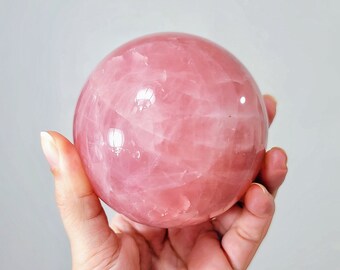 966g High Quality Deep Pink Rose Quartz Sphere, Large Crystal Ball, Home & Bedroom Decoration, Big Size Stones, Gift For Crystal Lovers