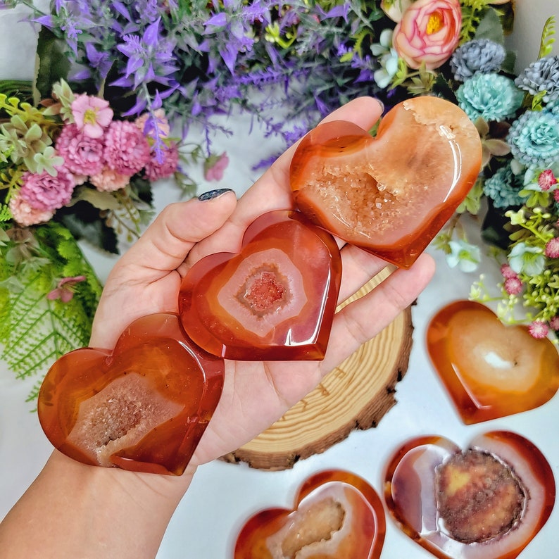 YOU CHOOSE Druzy Carnelian Heart, Crystal Heart, Healing Crystal, Carnelian Crystal, Carnelian Stone, Carnelian Palm Stone, Anxiety Crystals image 2