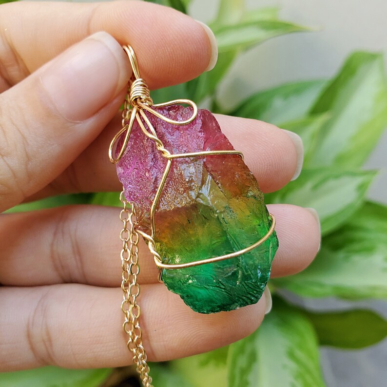 Rainbow Quartz Rainbow Crystal Raw Crystal Necklace Quartz Etsy